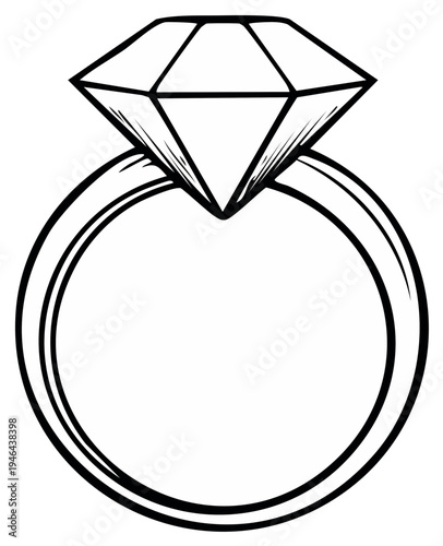 Elegant Diamond Engagement Ring Outline Drawing Simple Vector Art Celebration of Love