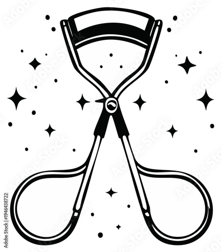 Eyelash Curler Device with Starburst Sparkle Embellishments for Beauty and Makeup Application