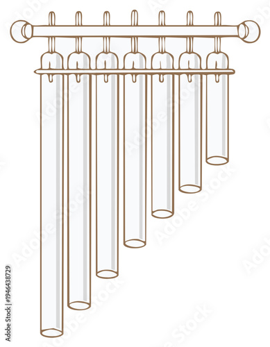 Illustration of Wind Chimes with Varying Length Tubes Hanging from a Rack Making Music in a Gentle Breeze