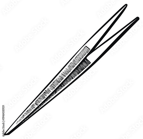 Drawing of metal tweezers for removing splinters and fine objects from skin. Precision tool for healthcare.