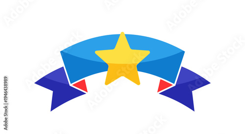 Blue ribbon with yellow star symbol.