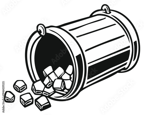 Overturned Trash Bin Spilling Cubes and Debris in a Stylized Illustration