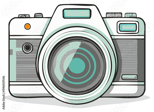 Illustration of Retro Camera with Lens and Buttons for Travel Photography