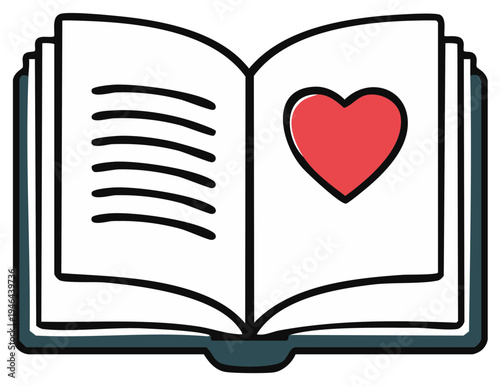 Open Book with Heart Symbol Illustration Love Concept Reading
