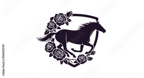 Black Horse Silhouette with Roses.