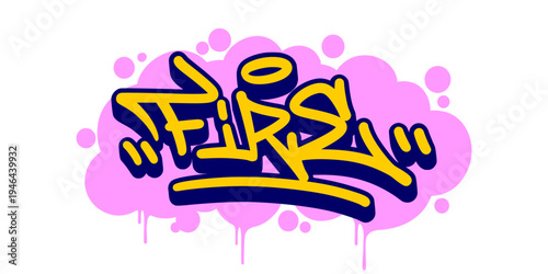 Fire Word Graffiti Tag Illustration in Bold Bubble Style with Pink Drip for Urban Basketball Street Art Identity.