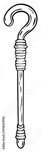 Stylized antique walking stick with a curved handle and ribbed shaft