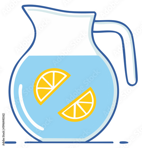 Glass Pitcher of Fresh Lemonade with Lemon Slices Vector Icon