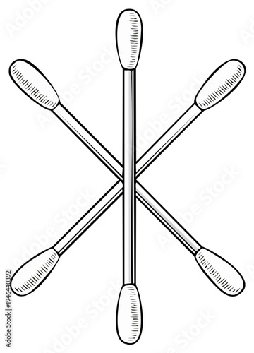 Six Cross Cotton Swabs Arranged in a Radial Pattern for Healthcare and Hygiene