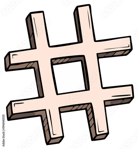Cartoon Hashtag Symbol Illustration Isolated on White, Modern Social Media