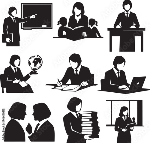 Set of 9 business people icons vector