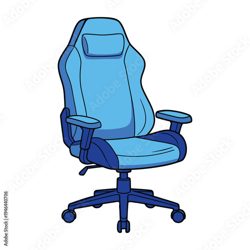 A blue office chair with armrests on a white background