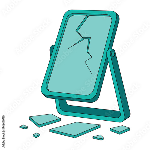 A broken smartphone screen with shattered pieces on the ground