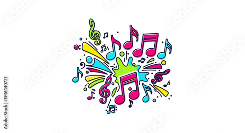 Colorful music notes and symbols.