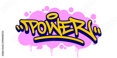 Power Word Illustration in Bold Yellow Graffiti Tag Style for Basketball Strength and Urban Sport Identity.