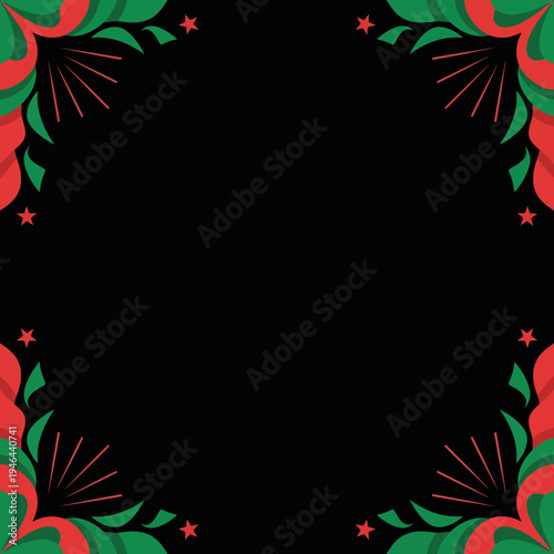 Dynamic graphic border featuring symbolic red, green, and black colors, ideal for Juneteenth, Kwanzaa, and diverse heritage festivities.