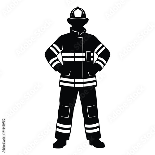 A firefighter stands confidently in full gear and uniform.