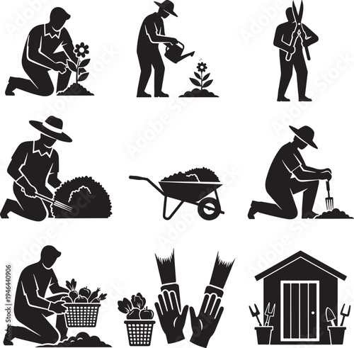 Set of 8 gardening icons vector