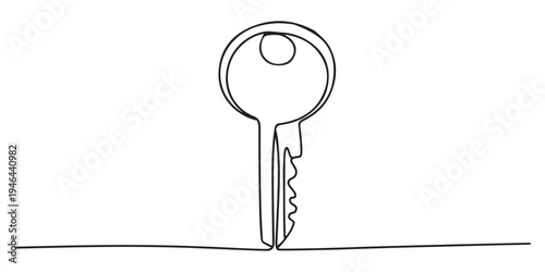 Continuous one line drawing of a house with a key, Set of keys against white background, Single line drawing symbol of house keys, Real estate line icon vector design, Key icon. Vector illustration