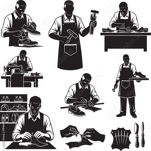 Set of 7 shoe repairman icons vector