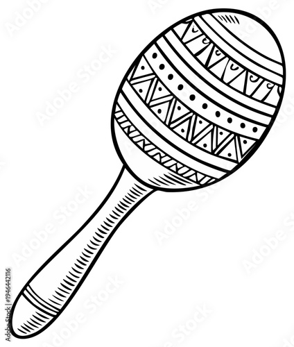 Hand drawn maraca shaker with ornament pattern vector illustration
