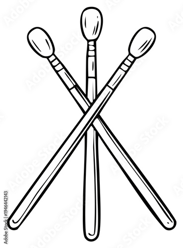 Stylized Illustration of Three Strike Anywhere Matches Arranged in a Crossed Pattern, Outlined Black and White