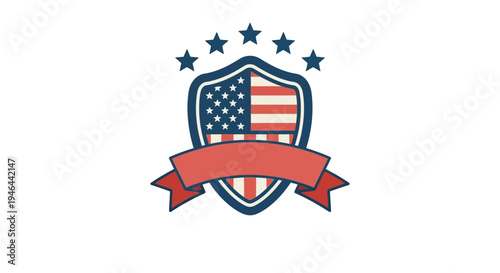 American shield with red banner logo.