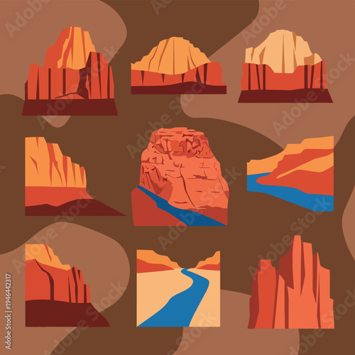 Grand Canyon Scenery Set with River