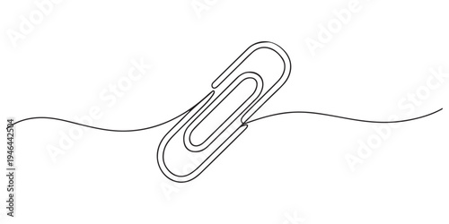 Linear background of paper clip. One continuous line drawing of a paper clip, Single line drawing illustration of Metal paper clip. Realistic paper clip concept vector art. Doodle line illustration.