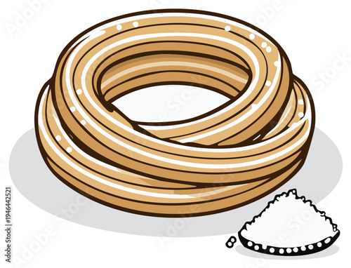 Freshly fried churro and sugar on a white background