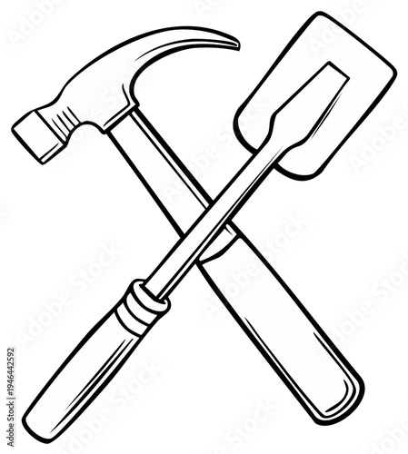 Classic Hammer and Trowel Tools Crossed Symbol for Construction and Craftsmanship