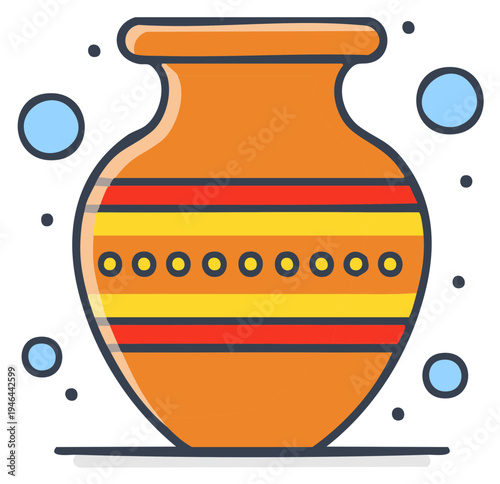 Colorful Decorative Terracotta Pot with Abstract Circles and Dots Pattern