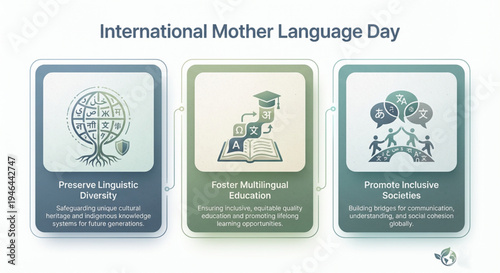 Infographic illustrating the importance of International Mother Language Day, emphasizing linguistic diversity, multilingual education, and inclusive societies.