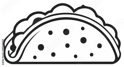Taco Vector Icon with Meat and Cheese Illustration Outline Style Simple Design Isolated on White Backdrop. Line art