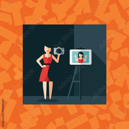 Girl Taking Selfie With Camera and Tablet