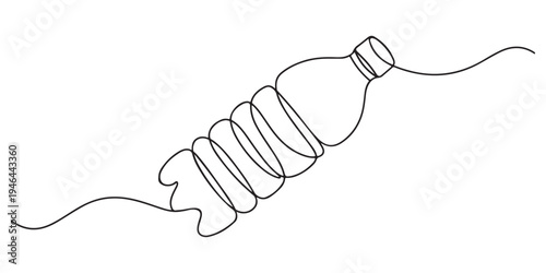 Continuous one line drawing of water drink bottle. Sports water bottle single line vector illustration Continuous line drawing of a plastic water bottle filled with liquid, isolated on white backgroud