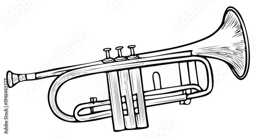 Illustration of a trumpet musical instrument with hand drawn style.