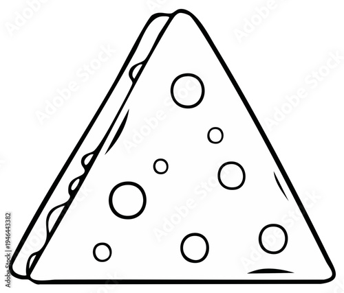 Simple Line Drawing of a Triangle Shaped Cheese Slice with Holes