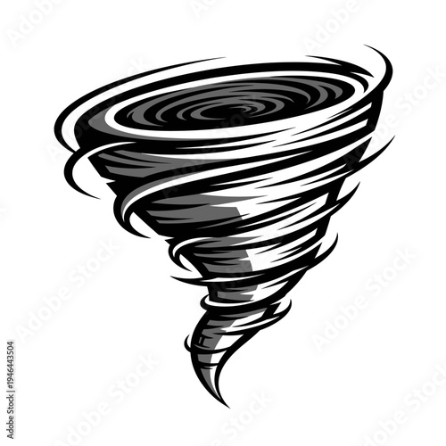 Illustration of a swirling black tornado.