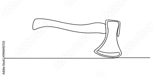Continuous one line drawing of a simple hand axe tool on white background for minimalist design. Continuous one line drawing axe, hatchet woodcutter abstract minimal, single line vector illustration.
