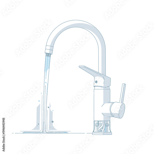 Modern kitchen faucet with running water.