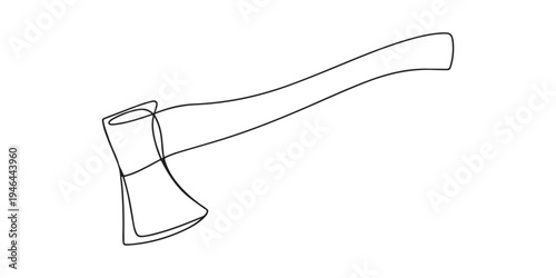 Continuous one line drawing of a simple hand axe tool on white background for minimalist design. Continuous one line drawing axe, hatchet woodcutter abstract minimal, single line vector illustration.