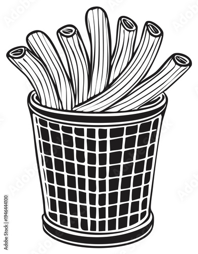 Pasta Tubes in a Wicker Trash Can Recycle Bin Illustration Vector