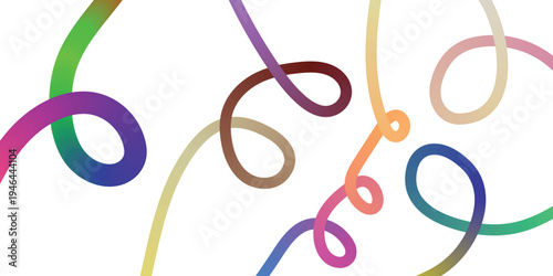 Vibrant multicolored swirling lines and loops on white background