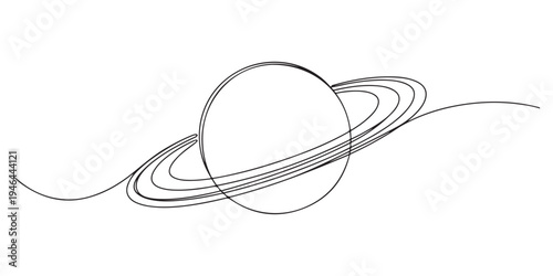 Continuous one line drawing Saturn Planet. Vector illustration, Continuous one line drawing planet Saturn. space concept. Single line draw design vector graphic illustration, Minimalist continuous.