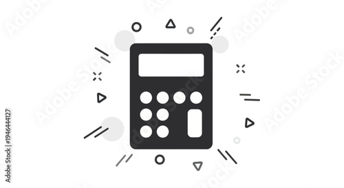 Calculator device with buttons and screen.