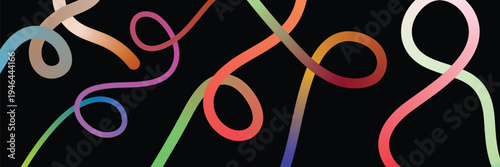 Vibrant colorful swirling ribbons and loops on a black background