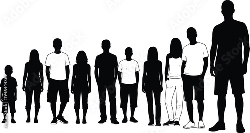 People silhouettes vector set, diverse human figures illustration, men women standing characters, crowd silhouettes collection, lifestyle people icons