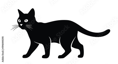 Black cat silhouette walking side view