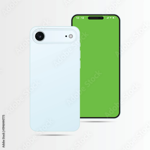 Elegant Mist Blue Smartphone Mockup showing Back and Chroma Key Display